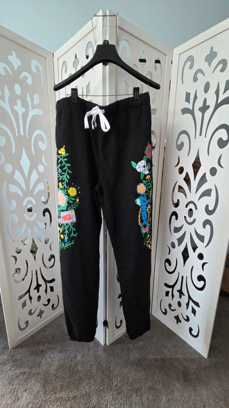Roberto Lugo Artist  NWT Jogger Sweatpants Unisex Floral Skull Art  Print Large